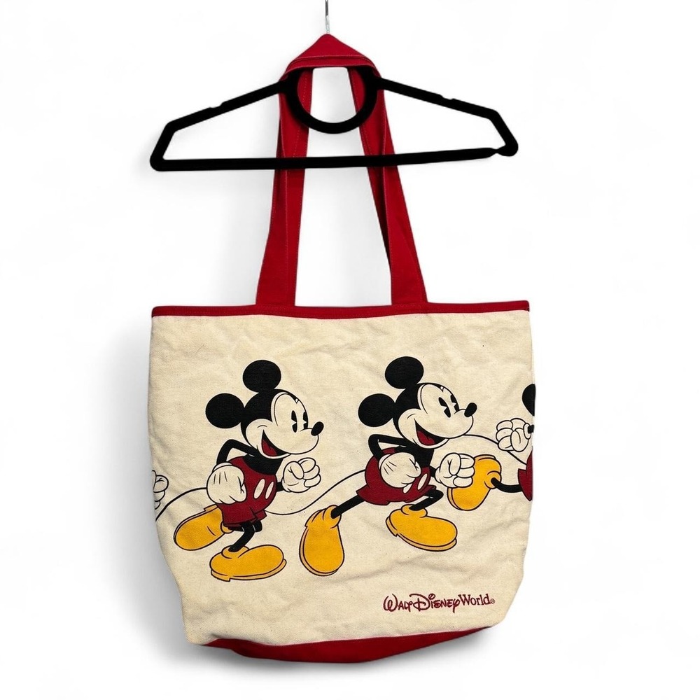 Disney Parks Timeless Mickey Mouse Canvas Tote Red Walt Disney World 18" Kidcore